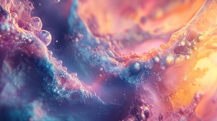 Sticker - cosmic fluid: abstract macro photography of vibrant colors and bubbles
