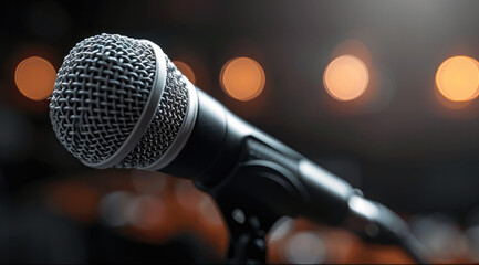 Aufkleber - A microphone on the stand for vocal theme, close-up.