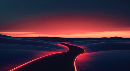 Aufkleber - A sleek, minimalistic automotive-themed background featuring a softly illuminated road fading into a dusky sky with gradients of deep charcoal and muted crimson.