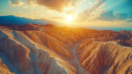 Wall Mural - Majestic sunset over desert landscape with dramatic formations and vibrant colors