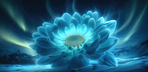 Poster - The flower-shaped aurora floating in the night sky.