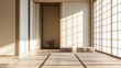 © ADD PHOTO - Tranquil Japanese Inspired Minimalist Interior with Tatami Flooring and Natural Lighting