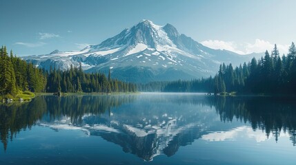 Poster - A tall mountain above a lake, with a clear reflection in the water.
