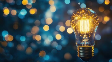 Poster - A glowing light bulb with blurred edges, its warm light softly blending into a dark background, creating an inviting atmosphere