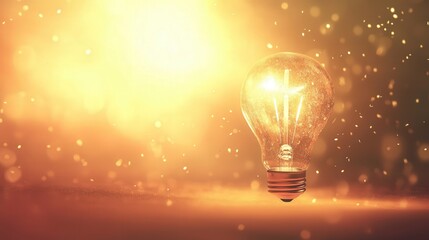 Poster - A light bulb with a soft, blurred effect, casting warm, golden light that gently spreads into the background, adding warmth to the scene