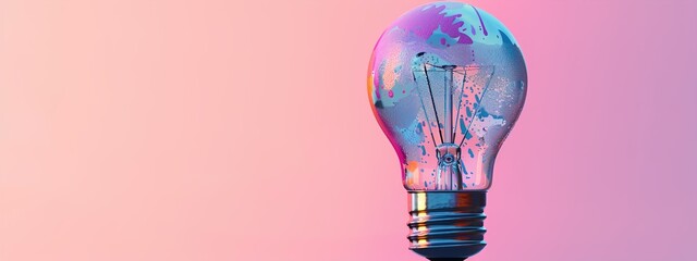 Canvas Print - A light bulb covered in various splashes of colorful paint Minimalistic wallpaper