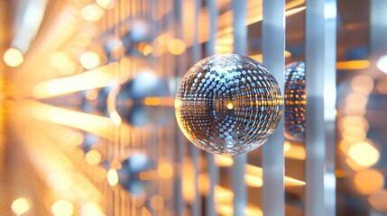 Poster - Reflective Sphere Amidst Glowing Geometric Structures
