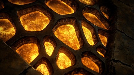 Poster - Glowing Amber Stone Cellular Structure Detail