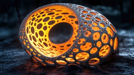 Poster - Glowing Organic Sphere With Intricate Lattice Structure