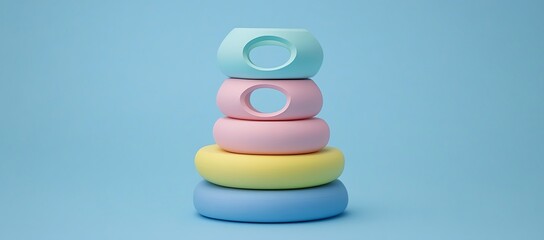 Poster - Stacked Pastel-Colored Abstract Forms with Cutouts