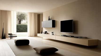 Poster - Modern Minimalist Living Room With Television And Natural Light