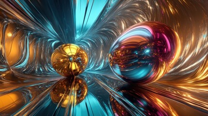 Aufkleber - Abstract Metallic Spheres Within A Dynamic Flowing Space