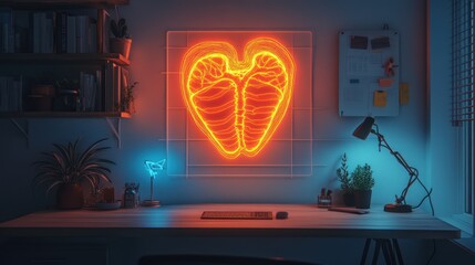 Poster - Neon Lungs Artwork Illuminates Modern Workspace