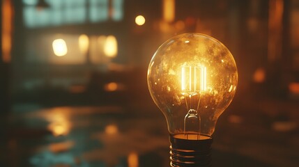 Poster - A softly glowing, blurred light bulb, casting a gentle, warm light that diffuses into the surrounding darkness, creating a calming effect