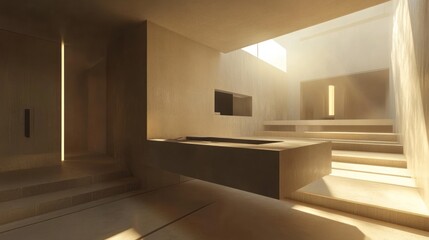 Poster - Minimalist Architectural Interior Design Featuring Sunlight