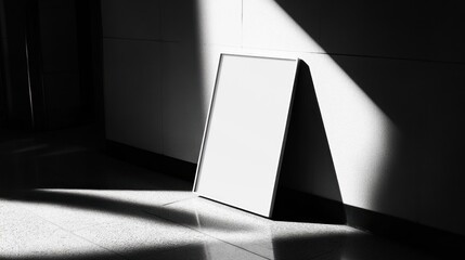 Poster - Blank Frame Stands Against Wall In Sunlight