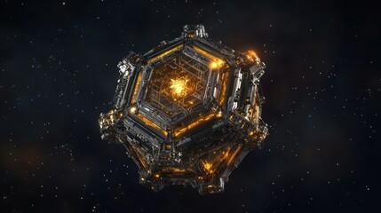 Aufkleber - Futuristic Hexagonal Spacecraft Glowing Brightly In Space