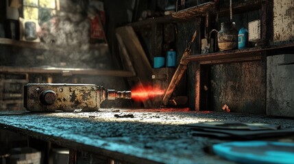 Poster - A torch being used in a workshop to remove paint from a metal surface. The image highlights the usefulness of the torch in tasks like stripping