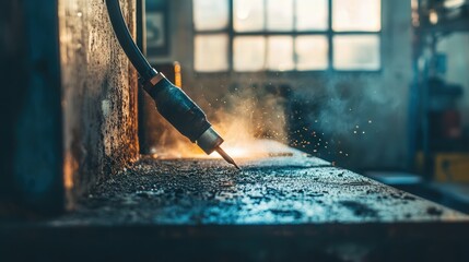 Poster - A torch being used in a workshop to remove paint from a metal surface. The image highlights the usefulness of the torch in tasks like stripping