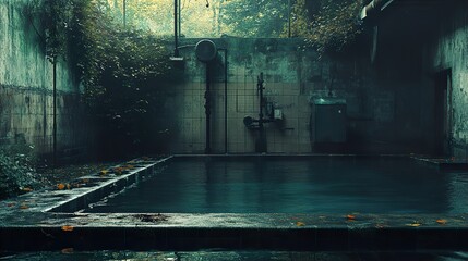 Canvas Print - Moody Abandoned Pool: Eerie Architecture and Nature's Reclaim