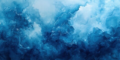 Poster - Soft Watercolor Blue Background with Abstract Chaos and Fluid Patterns for Creative Design and Artistic Use