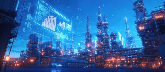 Poster - Futuristic Refinery Night Data Overlay Display