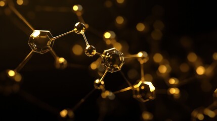 Poster - Golden Molecular Structure Abstract Art Background