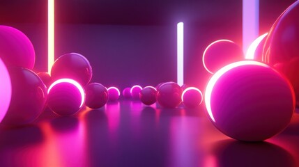 Poster - Abstract Pink Spheres Illuminated by Neon Lights