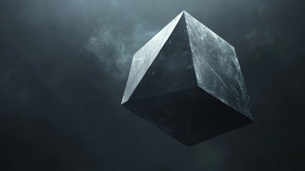 Poster - Dark Stone Cube Floating in Smoky Air