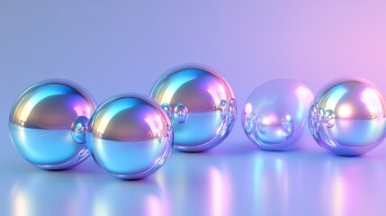 Poster - Iridescent Spheres Arranged on Pastel Background