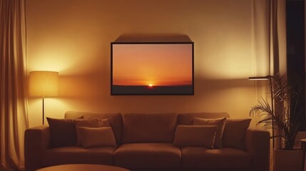 Poster - Sunset Landscape Adorns Living Room Sofa
