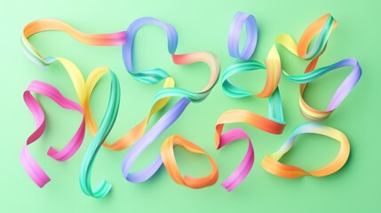 Aufkleber - Colorful Ribbons Arranged in Abstract Design on Green Background