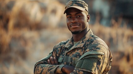 Poster - A man in a military uniform is standing in a field