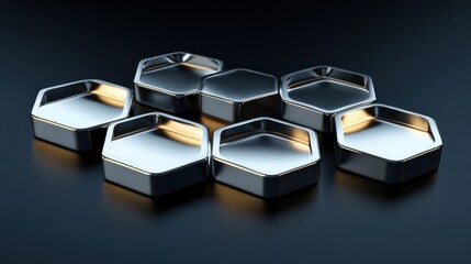 Poster - Metallic Hexagon Shapes Arranged in a Grid Pattern