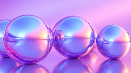 Poster - Iridescent Spheres on Purple Background Abstract Art
