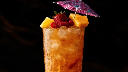 Poster - Refreshing Iced Cocktail Garnished With Berries and Fruit
