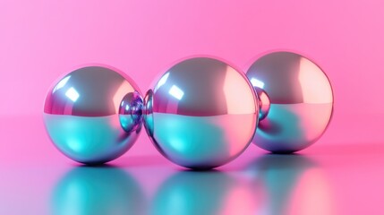 Poster - Three Metallic Spheres Resting On Pink Surface