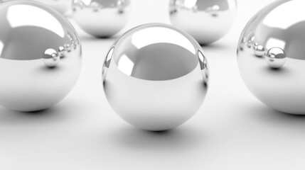 Poster - Silver spheres arranged on a white background