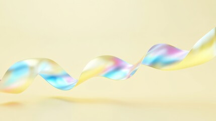 Poster - Iridescent Ribbon Swirling Against Pastel Yellow Background