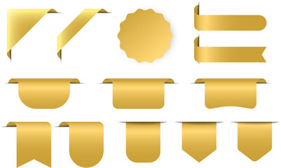 Aufkleber - Tag sticker badges. Premium sale shapes. Label product golden corner. Vector ribbons and banners. Luxury gold silk realistic template.