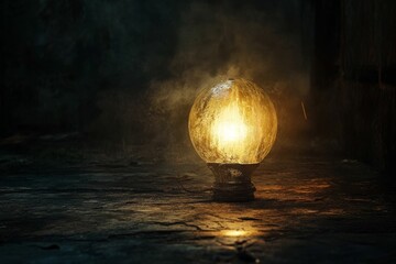 Poster - Glowing orb lamp, dark background, smoky atmosphere.