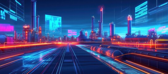 Poster - Futuristic Refinery Digital Overlay Data Network