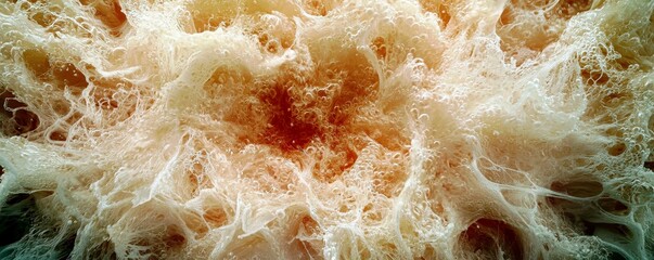 Poster - Abstract underwater scene featuring vibrant textures and bubbles creating a dynamic organic flow in shades of cream and orange, evoking a sense of fluidity and movement