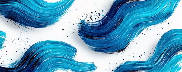 Poster - Vibrant Abstract Blue Waves with Dynamic Brush Strokes and Splashes on White Background for Creative Art Concepts and Designs