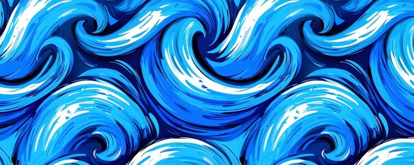 Poster - Vibrant Ocean Waves Pattern Illustration in Vivid Blue Tones, Hand-Drawn Design for Backgrounds and Textiles, Bold Artistic Representation of Water Motion