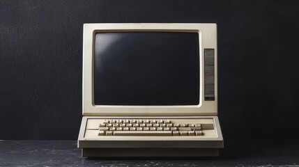 Retro Computer Monitor on Black Background with Copy Space