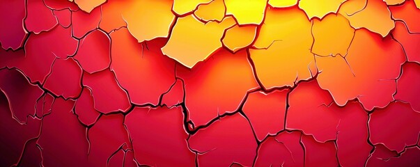 Poster - Vibrant Texture of Cracked Earth Showing a Stunning Blend of Red and Yellow Shades in a Unique Pattern for Abstract or Background Use