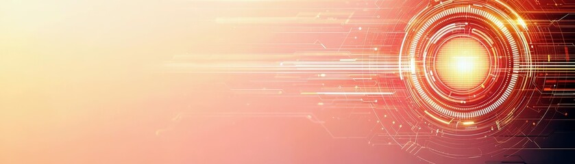 Poster - Futuristic abstract background with glowing circular patterns, light trails, and warm color gradients creating a dynamic tech-inspired visual experience