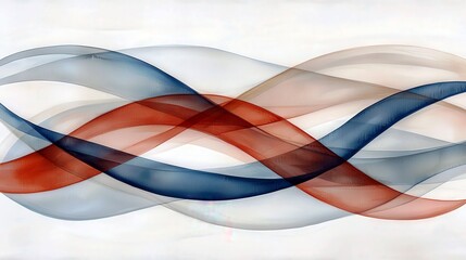 Aufkleber - Elegant flowing abstract waves in soft red, blue, and neutral tones creating a harmonious visual rhythm over a light background
