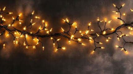Poster - Christmas gold garland lights twinkle over a dark background, creating a stunning display of warmth.